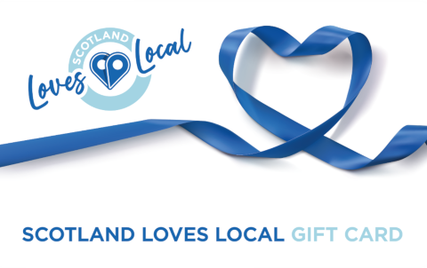Scotland Loves Local logo with blue ribbon heart shape 