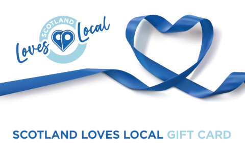 Scotland Loves Local logo with blue ribbon heart shape